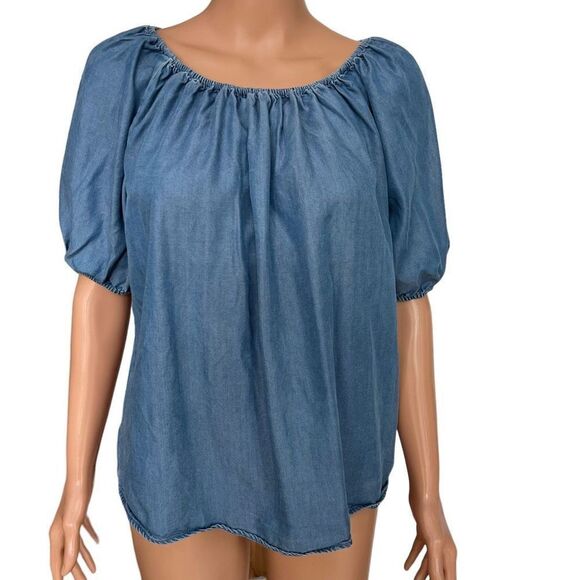 Loft chambray off shoulder blue blouse size S - Picture 1 of 7